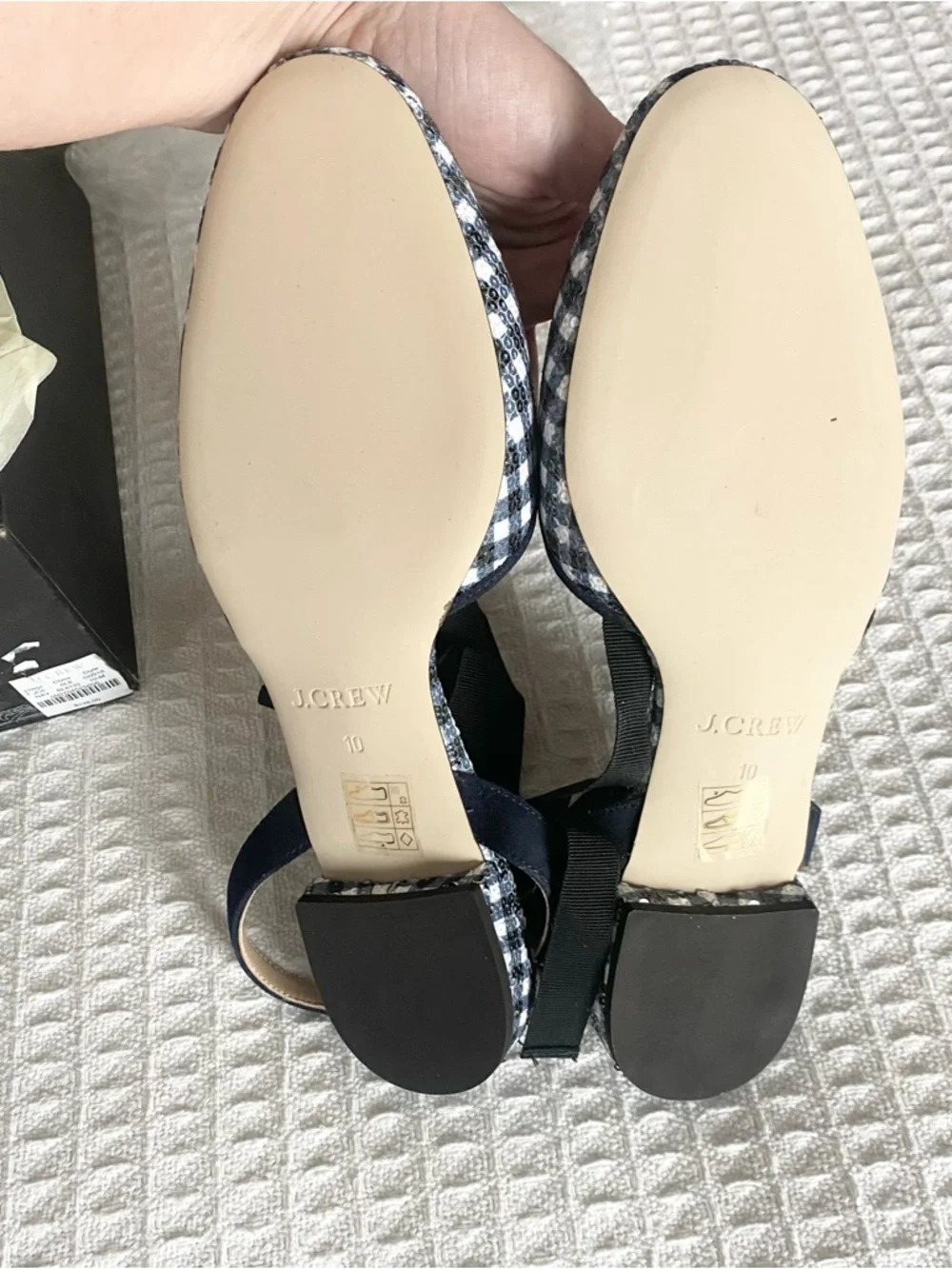 J. Crew gingham ankle wrap flats navy size 10 NIB